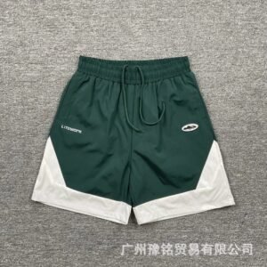 Corteiz Street Style Dark Green & White Colorblock Casual Shorts