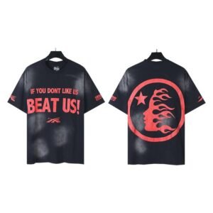 Hellstar Flame Print Street Style Black and Red Short-sleeve T-shirt