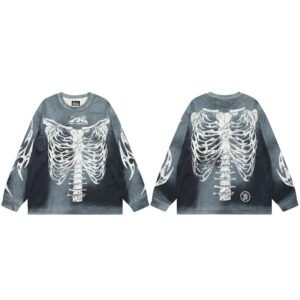 Hellstar Skull Print Street Style Vintage Grey Long Sleeve T-shirt