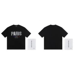 Balenciaga PARIS Rhinestone-Embellished Streetwear Black T-Shirt