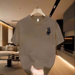 China-chic Graffiti Bear Street Style Khaki Short Sleeve T-Shirt