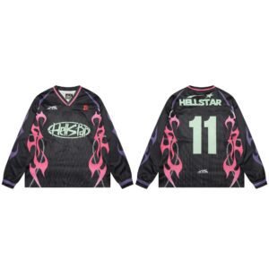 Hellstar Flame Street Style Black and Pink Jersey
