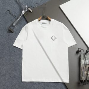 Dior Diamond Check Embroidered Minimalist Style White Short-Sleeve T-Shirt