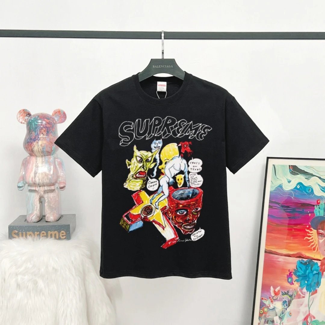 Supreme Graffiti Print Street Style Black T-Shirt