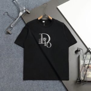 Dior Co-branded Embroidered Light Luxury Style Black Short-sleeve T-shirt