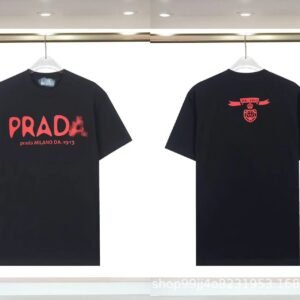 Prada Letter Print Trendy Cool Style Black Short-sleeve T-shirt
