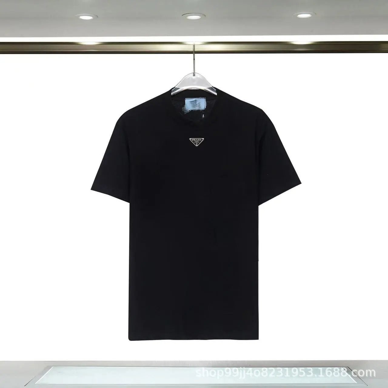 Prada Triangular Logo Minimalist Style Black Short-sleeve T-shirt