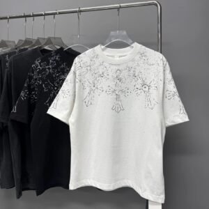 Chrome Hearts Cross Rhinestone Street Style White T-shirt