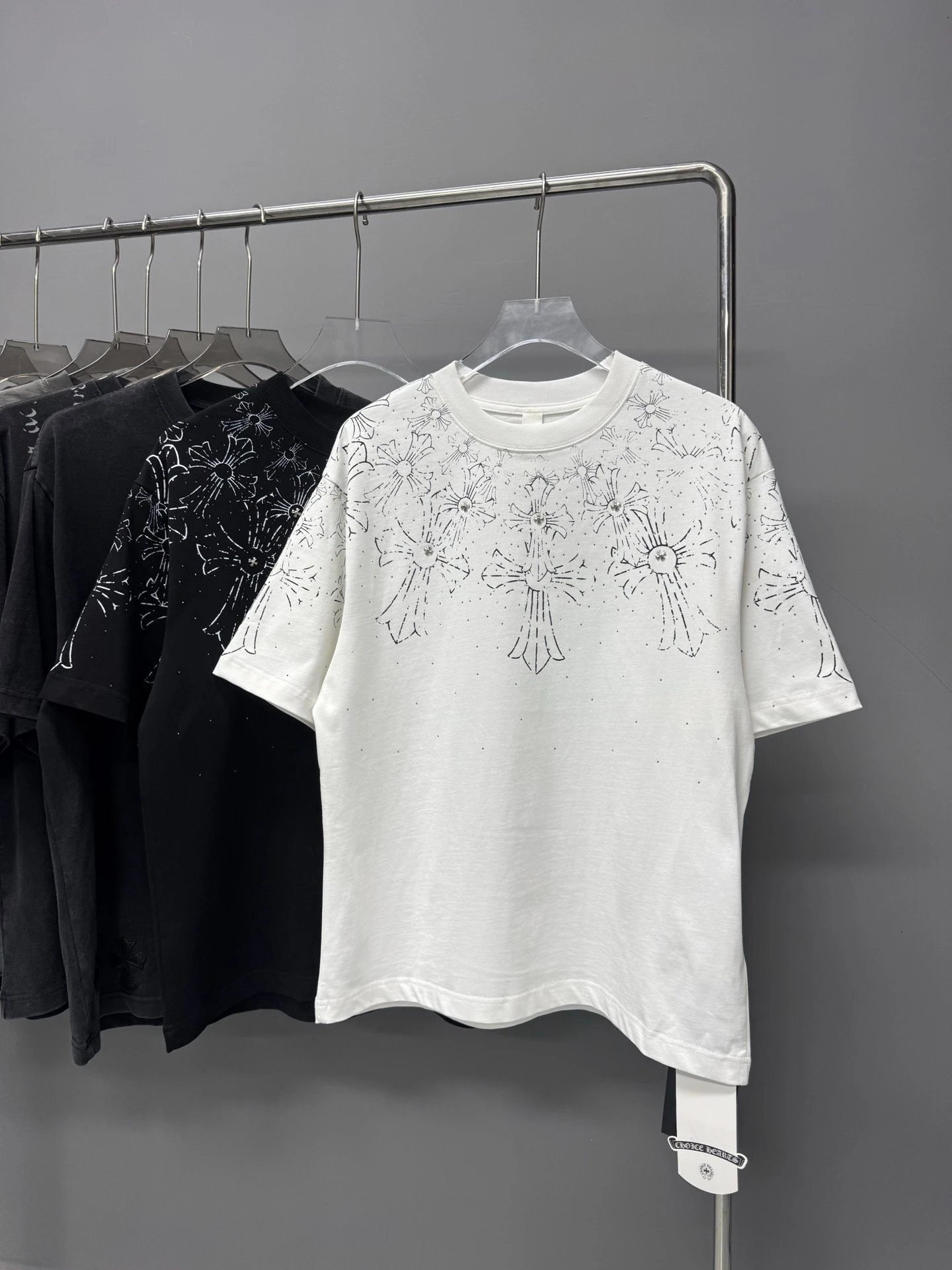 Chrome Hearts Cross Rhinestone Street Style White T-shirt