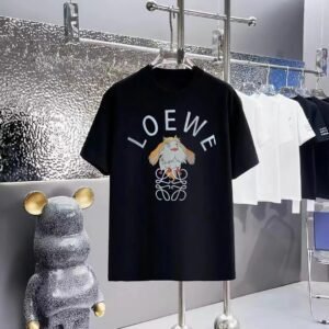 LOEWE Cartoon Print Casual Style Black T-Shirt