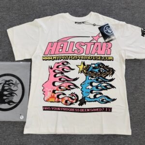 Hellstar Pixel Flame Print Street Style Off-white T-shirt
