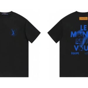 Louis Vuitton Letter Print Trendy Black Short-sleeve T-shirt