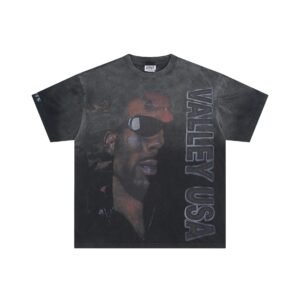 Valley Portrait Printed American Retro Black T-shirt