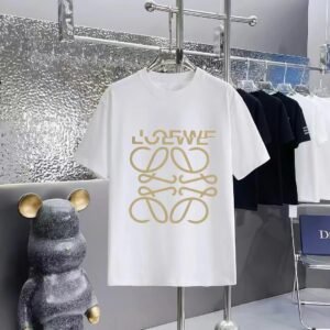 LOEWE Gold Hot-stamped Logo Light Luxury Style White T-Shirt