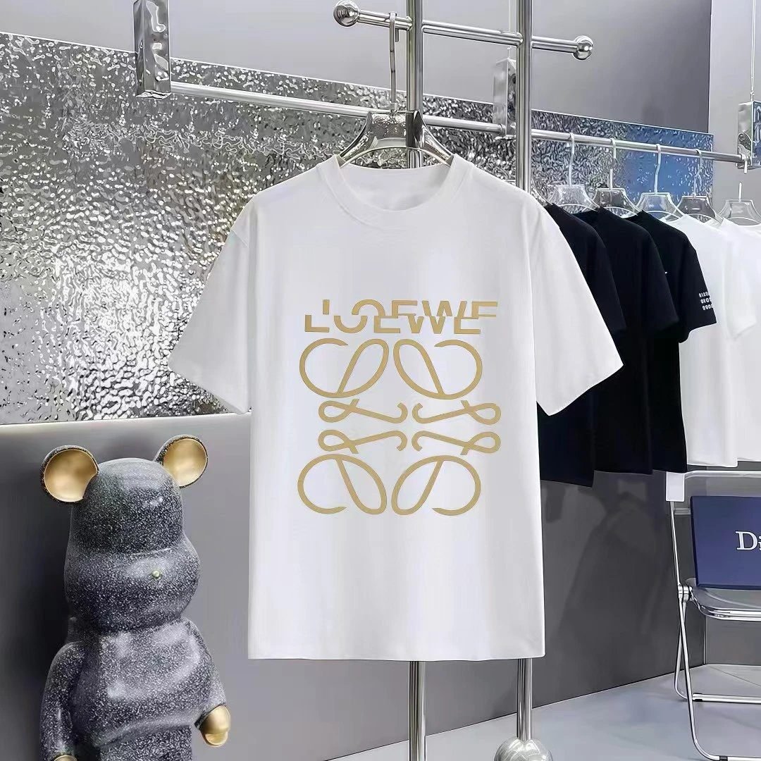 LOEWE Gold Hot-stamped Logo Light Luxury Style White T-Shirt