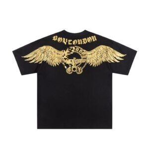 BOY Street Style Black Short-sleeve T-shirt with Gold Foil Stamped Wings