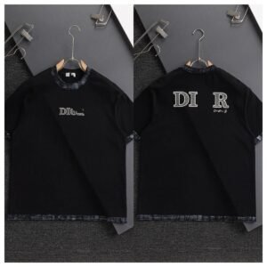 Dior Letter Print Light Luxury Style Black T-Shirt