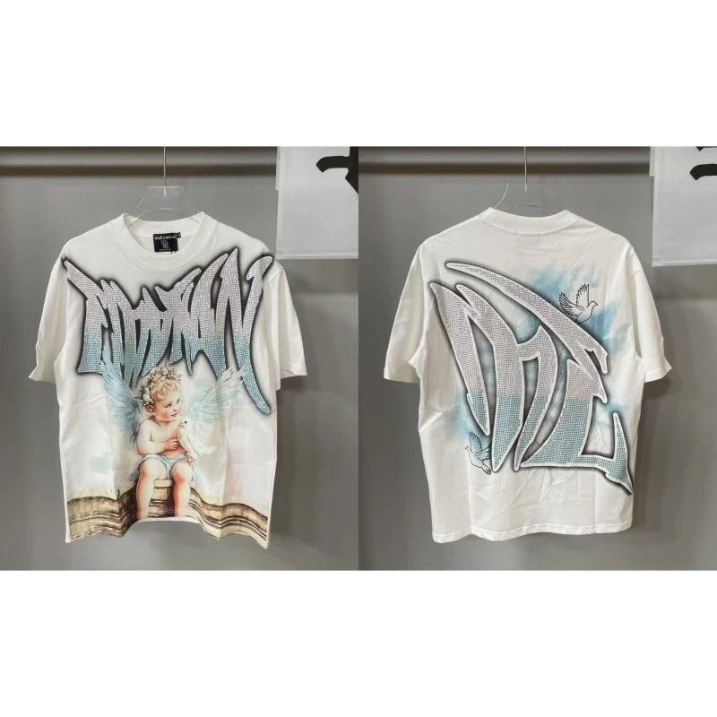 Mixed Emotion Angel Rhinestone Street-style White T-Shirt