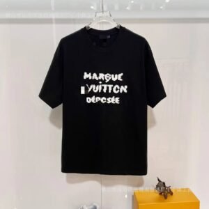 Louis Vuitton Letter Print Trendy Black Short-sleeve T-shirt