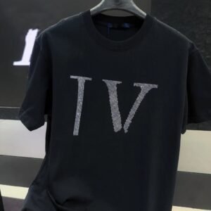 Louis Vuitton Trendy Style Black T-shirt with Hot-fix Rhinestones