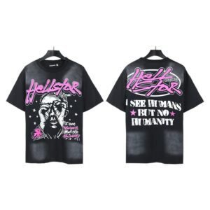Hellstar Portrait Print Street Style Black and Pink Short-sleeve T-shirt