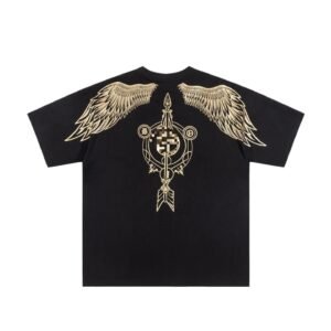BOY Gold-foil Stamped Wings Street Style Black Short-sleeve T-shirt