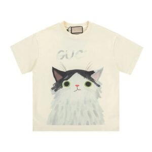 Gucci Cat Print Cartoon-style Off-white T-shirt