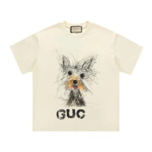 Gucci Puppy Graffiti Casual Style Off-white T-shirt