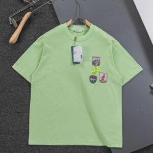 Dior Embroidered Badge Casual Style Lime Green T-Shirt