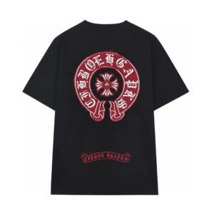 Chrome Hearts Red Horseshoe Print Street Style Black T-Shirt