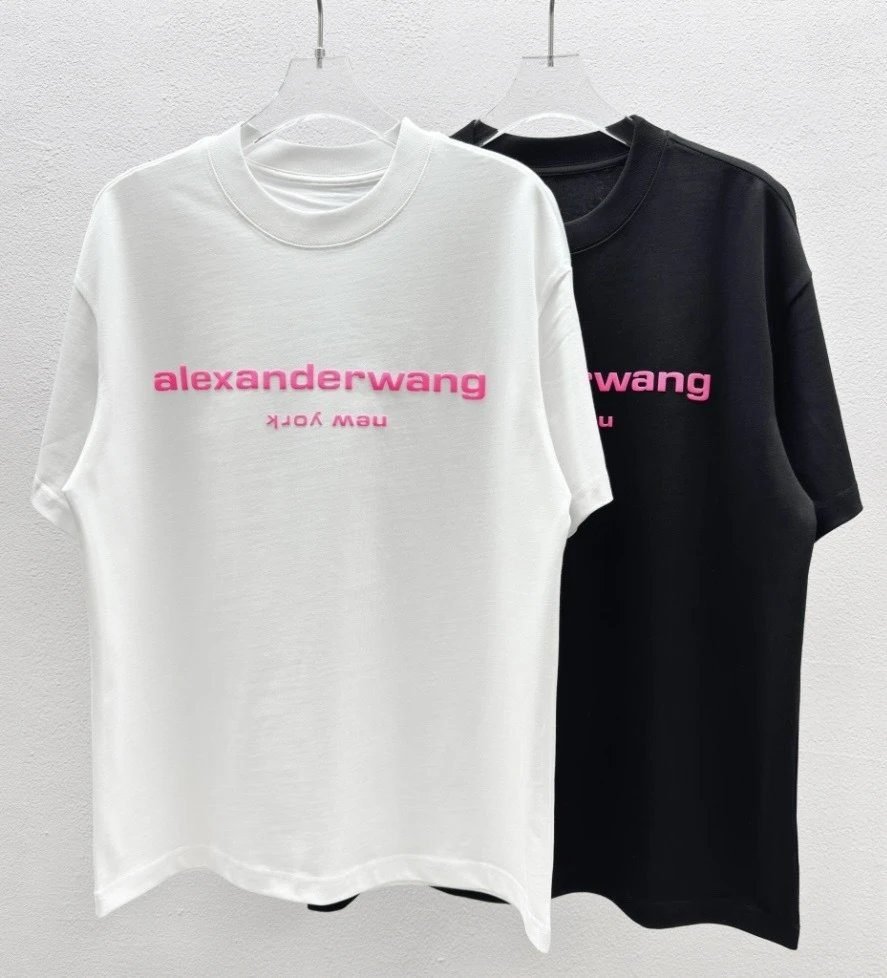 Alexander Wang Flocked Minimalist Style White Short-sleeve T-shirt