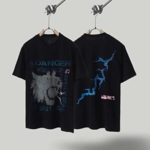 Travis Scott Lightning Print Street Style Black T-Shirt