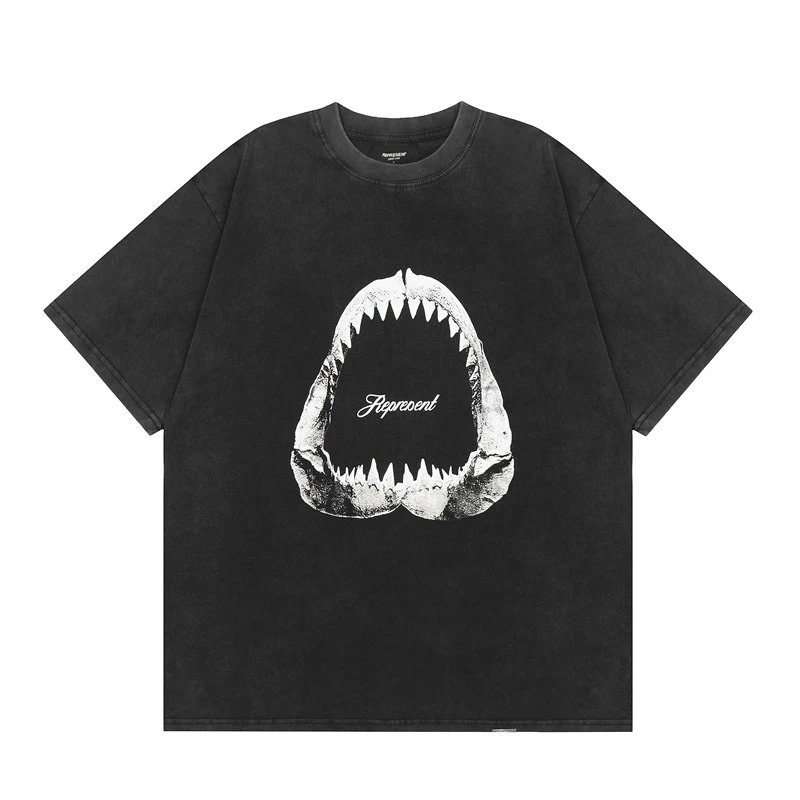 Represent Shark Print Vintage Style Black T-Shirt