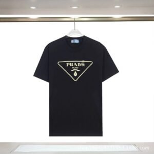 Prada Classic Triangular Logo Minimalist Style Black T-Shirt