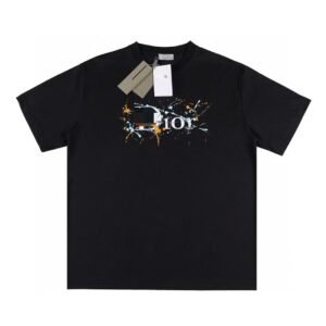 Dior Ink-Splashing Print Street Style Black T-Shirt