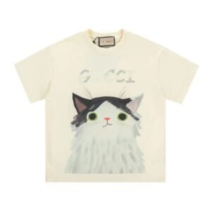 Gucci Cat-Print Casual Off-white Short-sleeve T-shirt