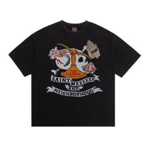 SAINT Skull Print Street Style Black T-Shirt
