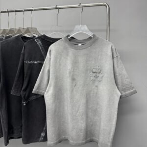 Chrome Hearts Cross Embroidered Vintage Distressed Gray Short-sleeve T-shirt