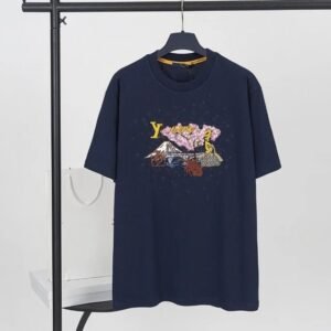 Louis Vuitton Embroidered Trendy Luxury Navy Blue Short-sleeve T-shirt