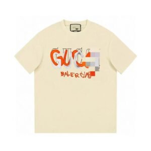 Balenciaga Co-branded Graffiti-style Beige Short-sleeve T-shirt