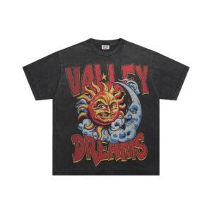 Valley Sun & Moon Print Vintage Black T-Shirt