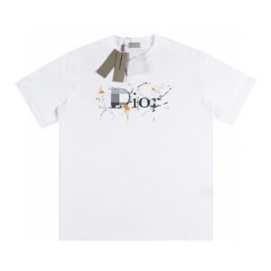 Dior Ink-splatter Graffiti Street Style White Short-sleeve T-shirt