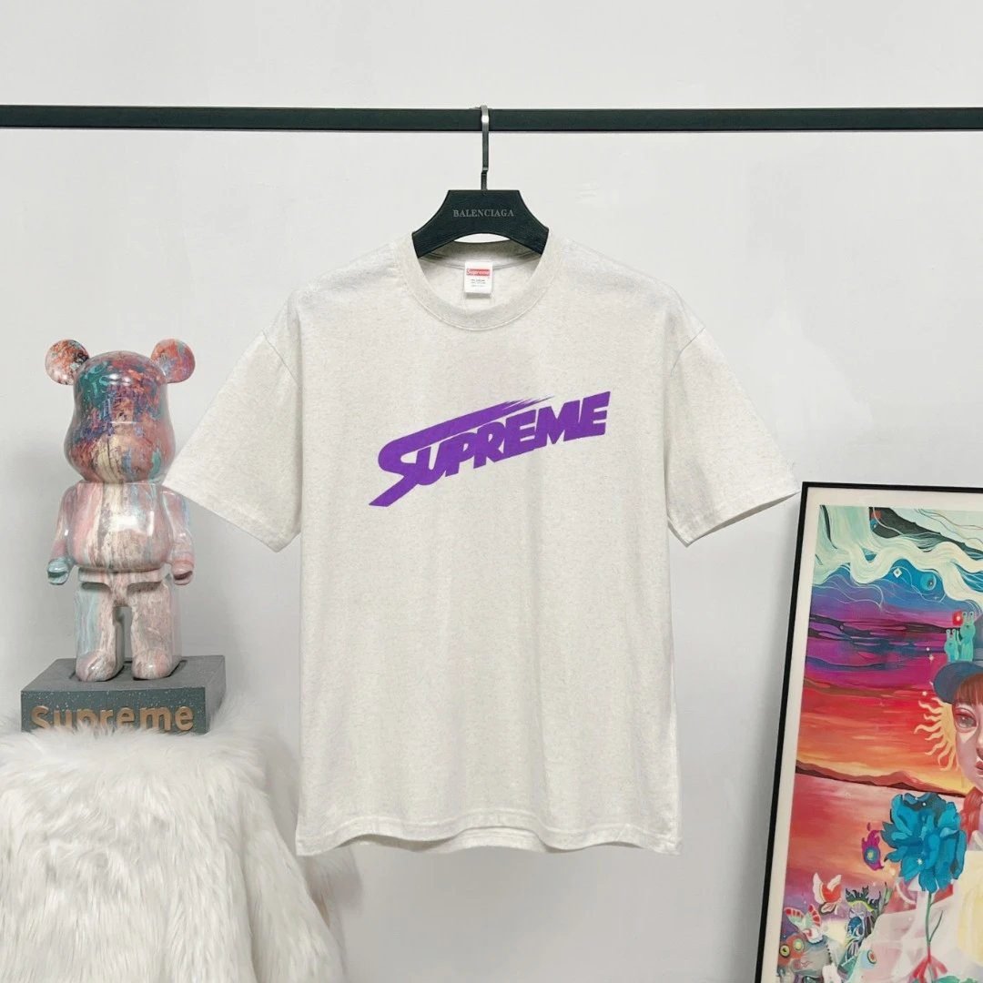 Supreme Printed Street Style Light Heather Grey Short-sleeve T-shirt