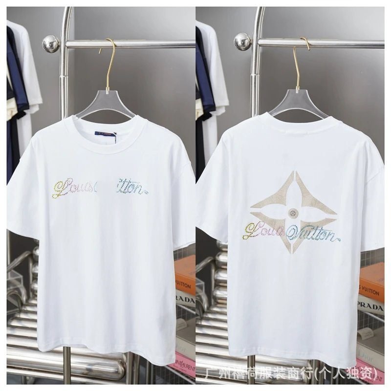 Louis Vuitton Monogram Hot-Fix Rhinestone Trendy White T-Shirt