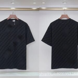 Dior All-over Monogram Print Light Luxury Style Black T-Shirt