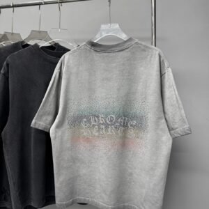 Chrome Hearts Distressed Gradient Hot-fix Rhinestone Gray Short-sleeve T-shirt