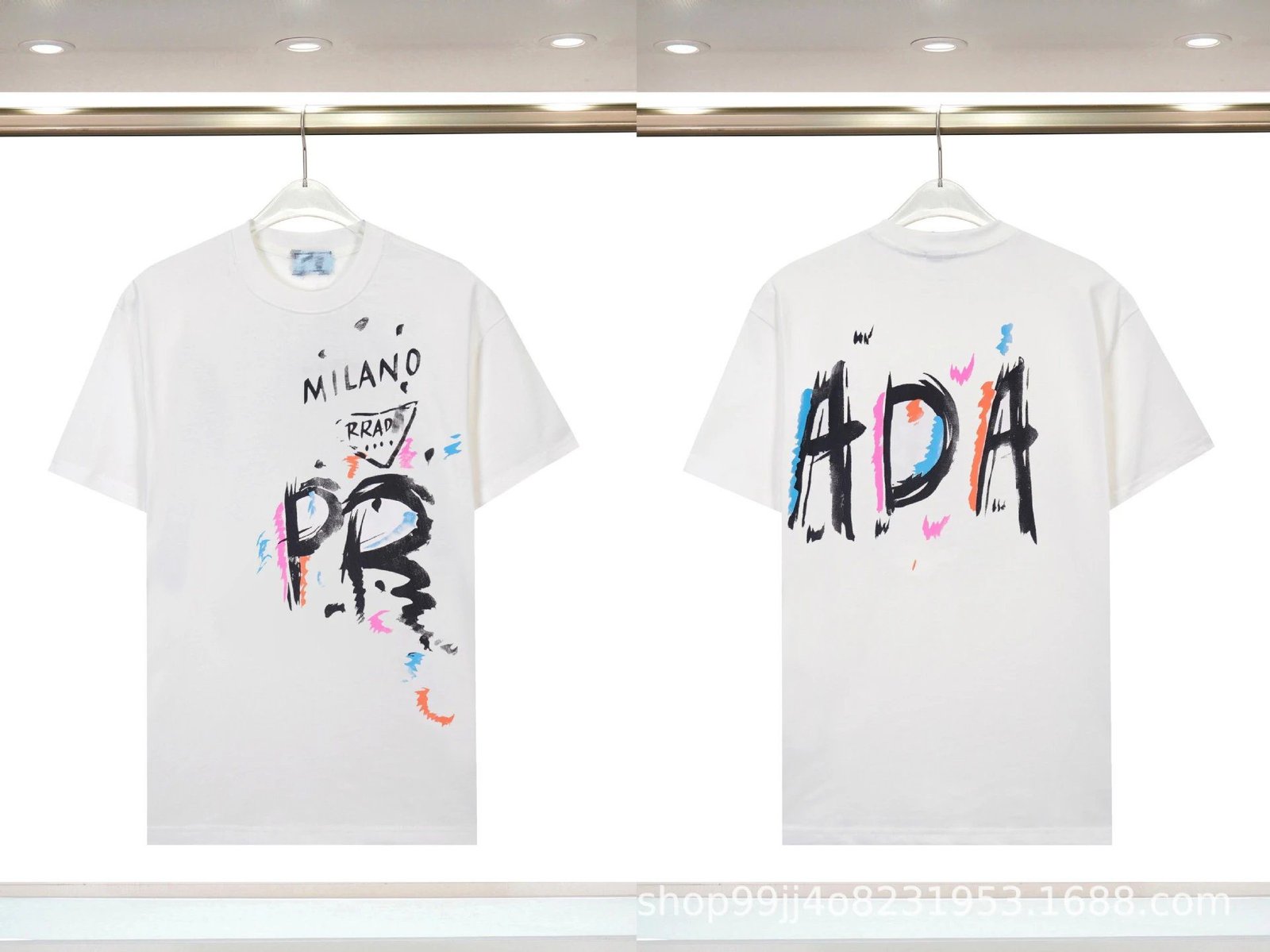 Prada Graffiti Street Style White Short-sleeved T-shirt