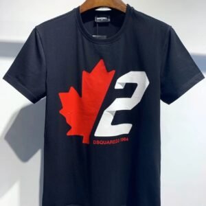 DSQ Maple Print Streetwear Black Short-sleeve T-shirt