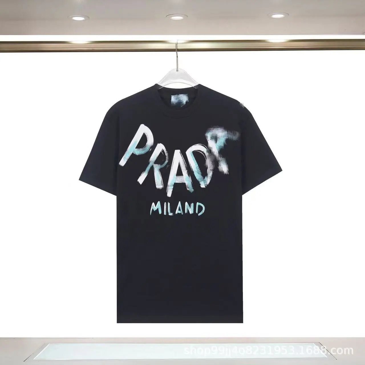 Prada Graffiti Collection Trendy Style Black Short-sleeve T-shirt