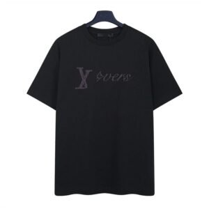 Louis Vuitton Trendy Black T-Shirt with Letter Embroidery